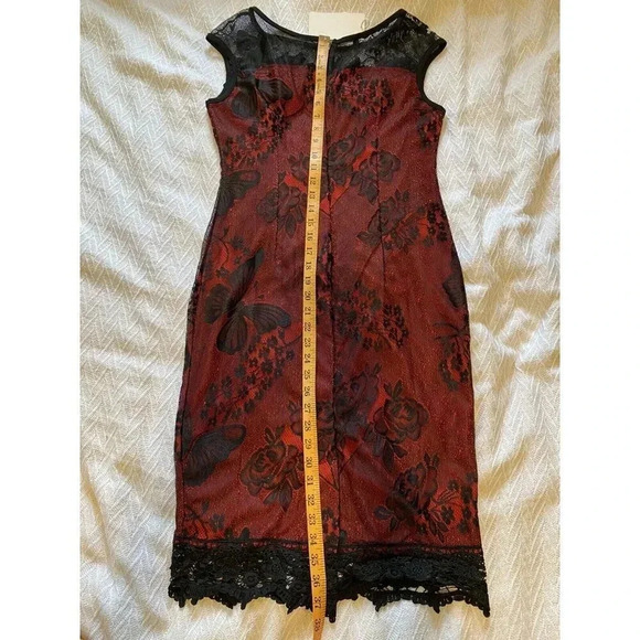 Kenancy NEW Whimsigoth Dark Fairycore Dress Sz L Red Black Lace Rose Butterflies - Picture 12 of 16